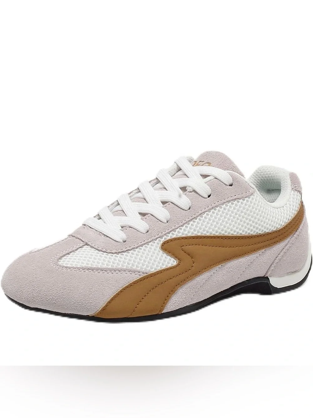 OFG Women’s Casual Mesh and Suede Sneaker in White and Tan - US Size 6